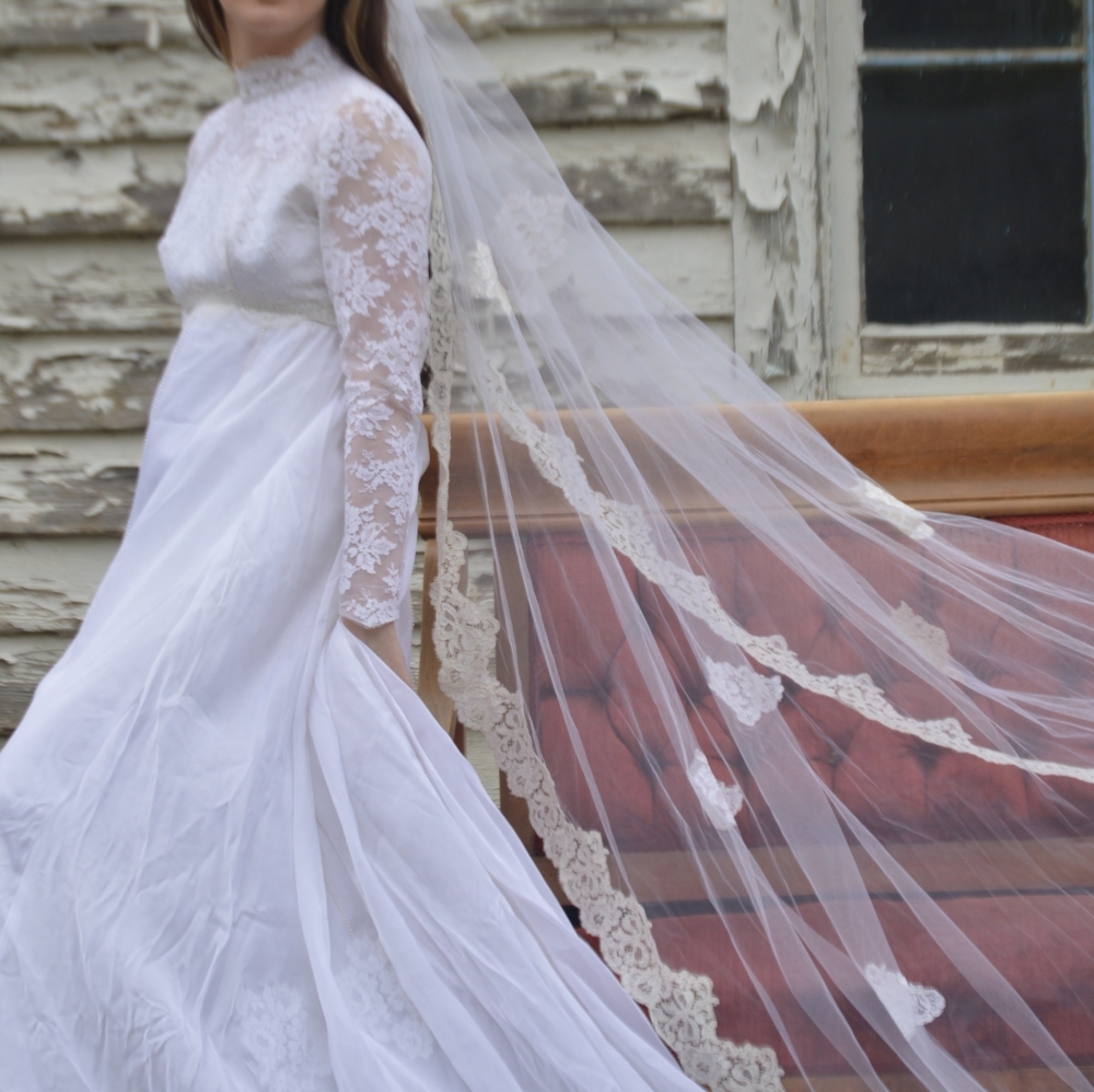 1940's Wedding Gown and Veil - Handmade Small